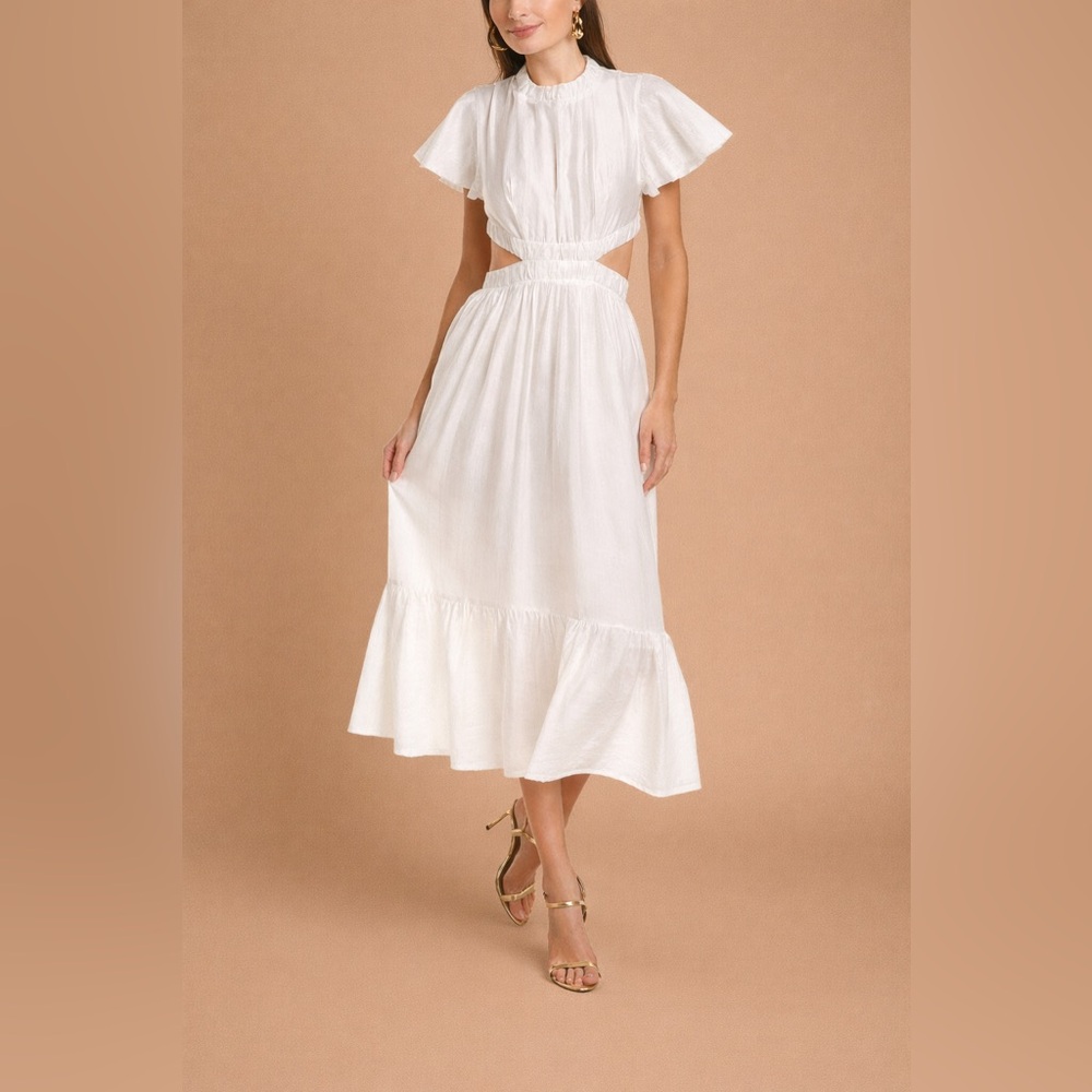 NWT Sabina Musayev Ivory Side & Back Cut Out Midi Dress Size Large - Picture 2 of 14